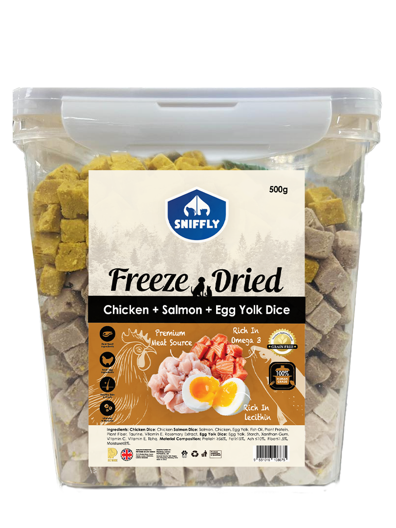 Sniffly Freeze-Dried Chicken + Salmon + Egg Yolk Dice (500g)