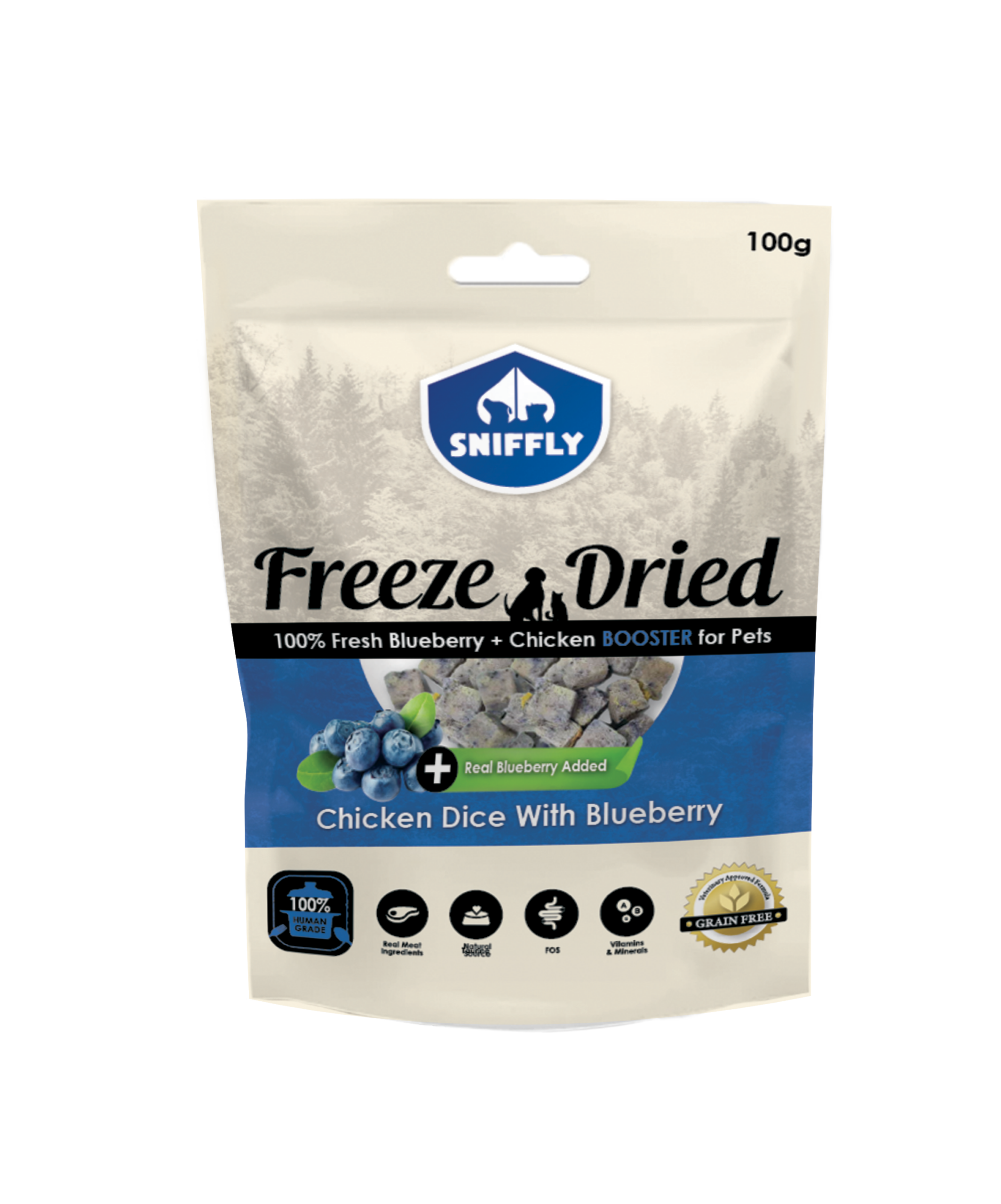 Sniffly Freeze-Dried Chicken Dice With Blueberries